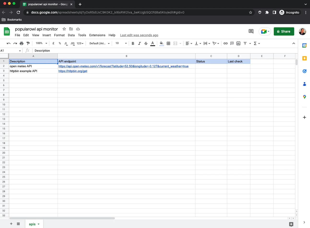 api monitoring with google sheets setup layout api monitoring with google sheets setup layout