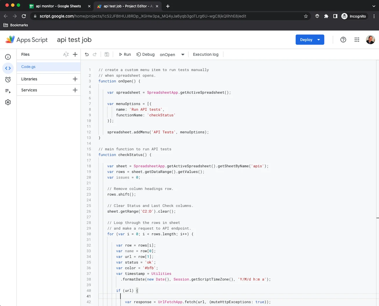 api monitoring with google sheets apps script api monitoring with google sheets apps script